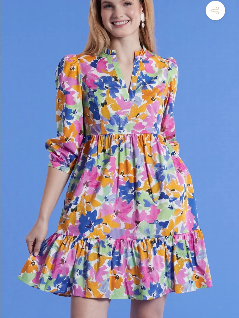 Tyler Boe Karlie Monet Multicolor Floral 1/2 sleeve Mini XL 100% cotton Dress